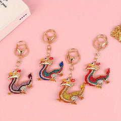 Chinese Zodiac Dragon Keychain Cartoon Rhinestone Dragon Key Chain