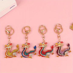Chinese Zodiac Dragon Keychain Cartoon Rhinestone Dragon Key Chain