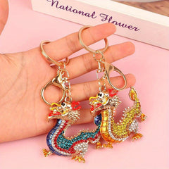 Chinese Zodiac Dragon Keychain Cartoon Rhinestone Dragon Key Chain
