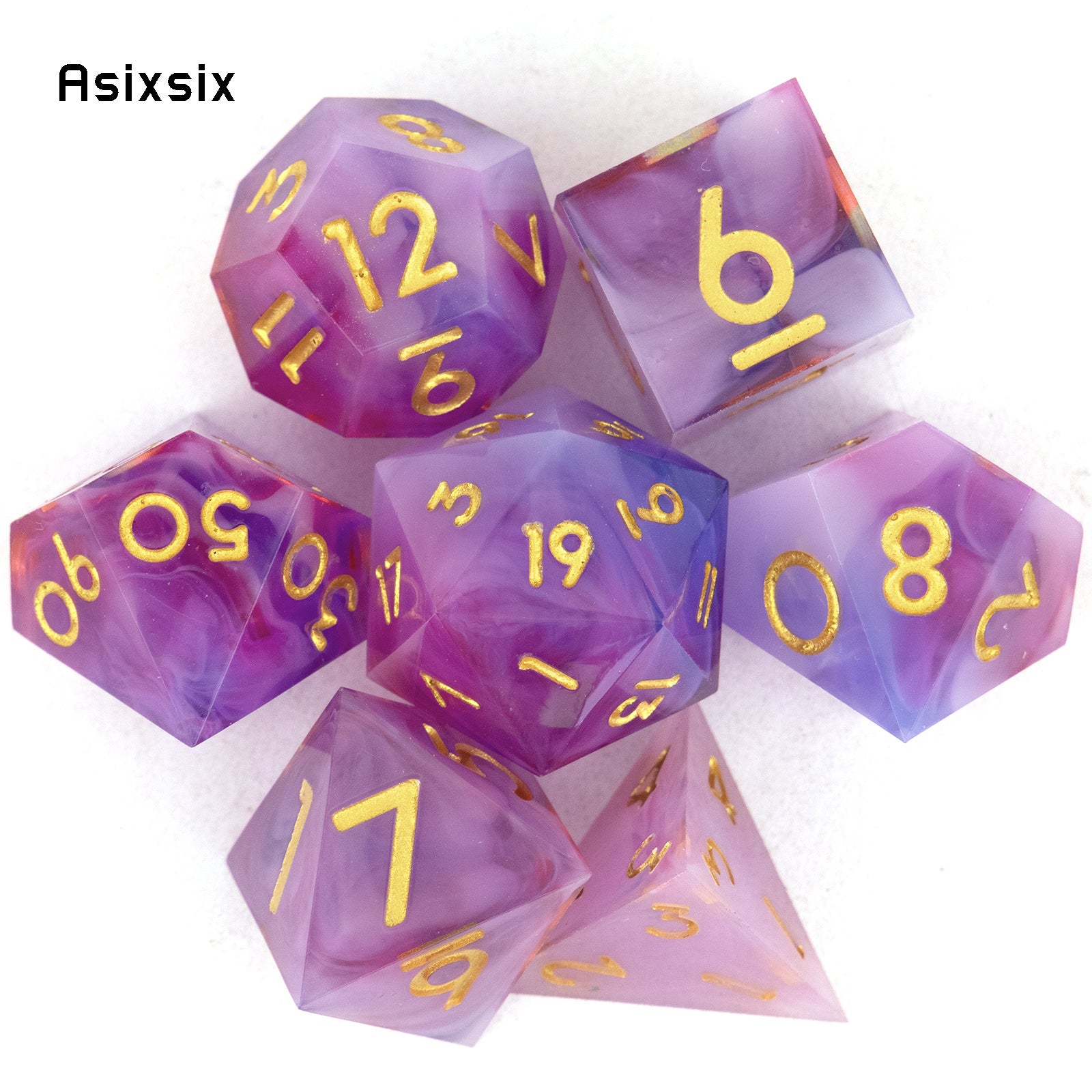 7pcs Pink Purple Golden Number Resin Dice Set for Role Playing Board Game