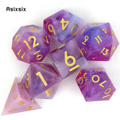 7pcs Pink Purple Golden Number Resin Dice Set for Role Playing Board Game