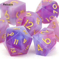 7pcs Pink Purple Golden Number Resin Dice Set for Role Playing Board Game