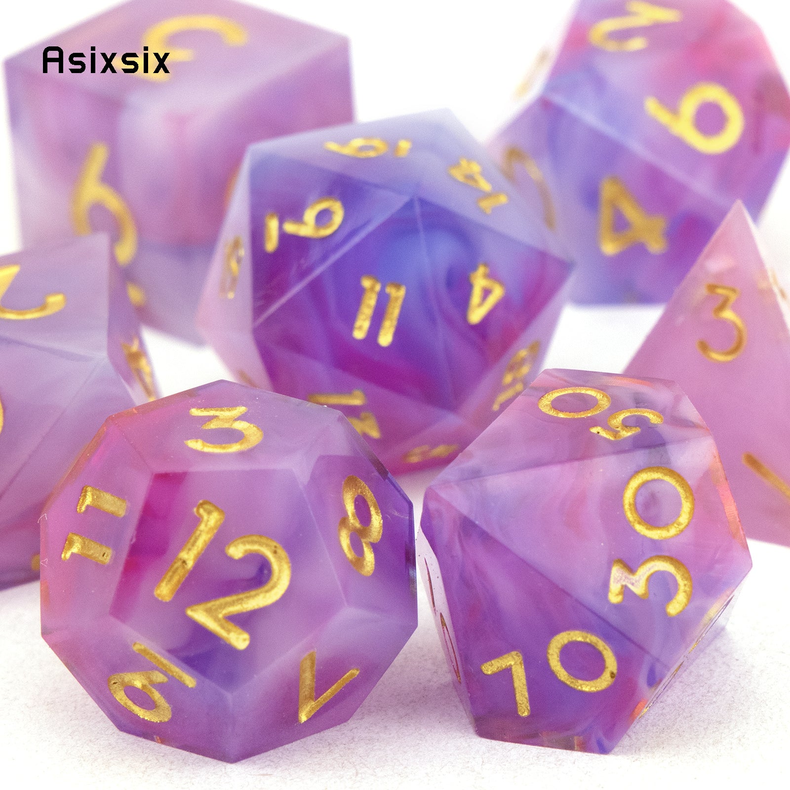 7pcs Pink Purple Golden Number Resin Dice Set for Role Playing Board Game