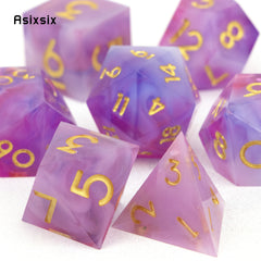7pcs Pink Purple Golden Number Resin Dice Set for Role Playing Board Game