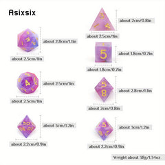 7pcs Pink Purple Golden Number Resin Dice Set for Role Playing Board Game