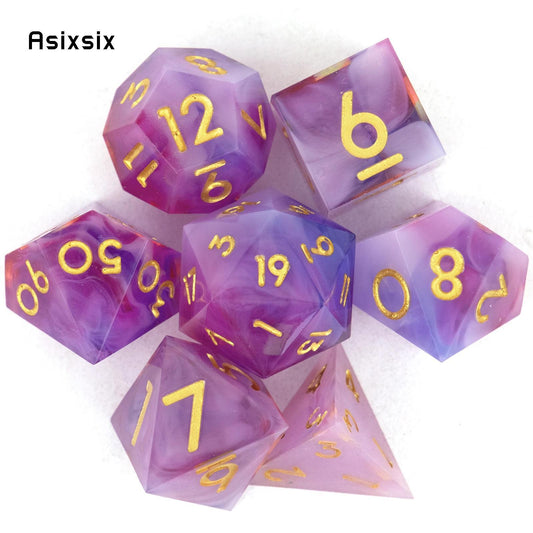 7pcs Pink Purple Golden Number Resin Dice Set for Role Playing Board Game