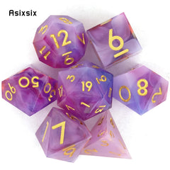 7pcs Pink Purple Golden Number Resin Dice Set for Role Playing Board Game