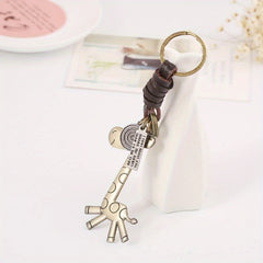 Vintage Cowhide Keychain Bronze Giraffe Pendant Keychain Gift