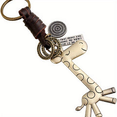 Vintage Cowhide Keychain Bronze Giraffe Pendant Keychain Gift