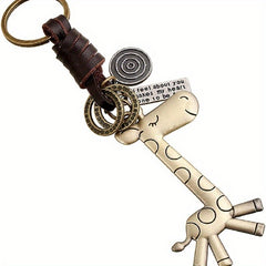 Vintage Cowhide Keychain Bronze Giraffe Pendant Keychain Gift