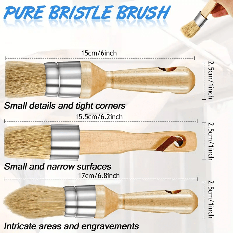 3pcs Chalk Wax Paint Brush for Furniture DIY Painting and Waxing Tool