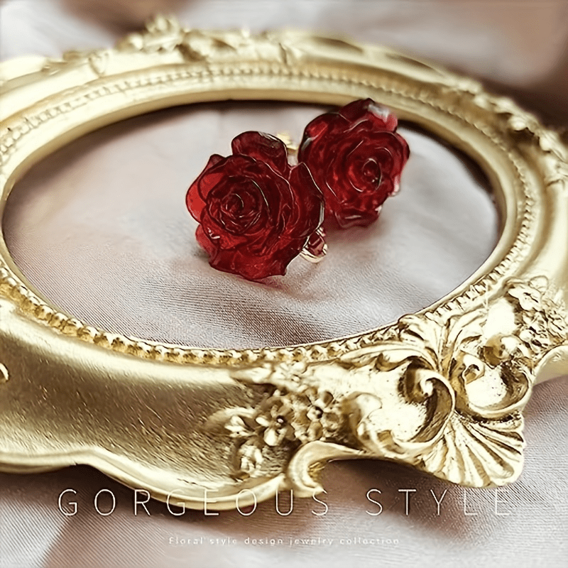 3pcs Red Rose Pendant Earrings Resin Roses for Women