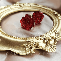 3pcs Red Rose Pendant Earrings Resin Roses for Women