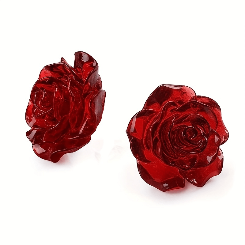 3pcs Red Rose Pendant Earrings Resin Roses for Women