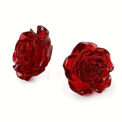 3pcs Red Rose Pendant Earrings Resin Roses for Women
