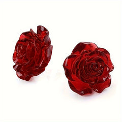 3pcs Red Rose Pendant Earrings Resin Roses for Women