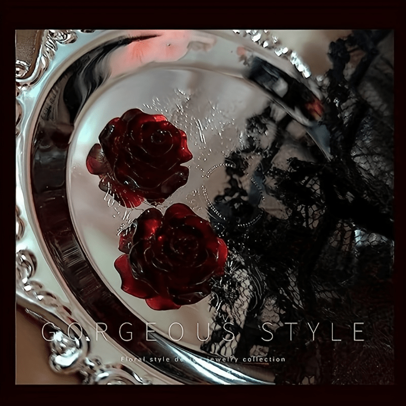 3pcs Red Rose Pendant Earrings Resin Roses for Women