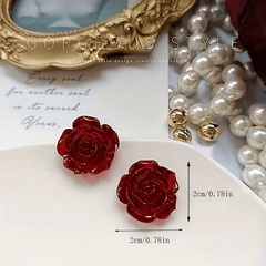 3pcs Red Rose Pendant Earrings Resin Roses for Women