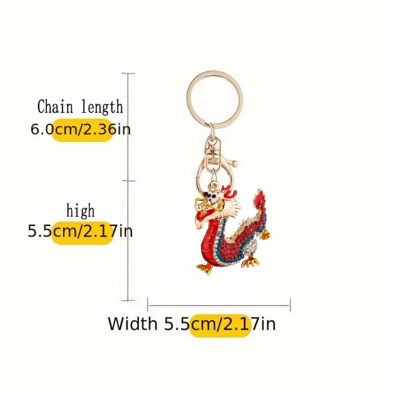 Chinese Rhinestone Zodiac Dragon Keychain Backpack Pendant Keyring
