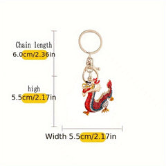 Chinese Rhinestone Zodiac Dragon Keychain Backpack Pendant Keyring
