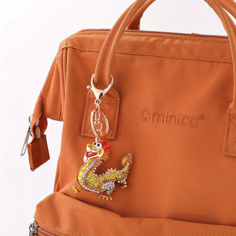 Chinese Rhinestone Zodiac Dragon Keychain Backpack Pendant Keyring