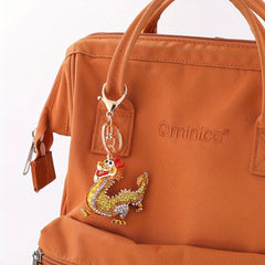 Chinese Rhinestone Zodiac Dragon Keychain Backpack Pendant Keyring