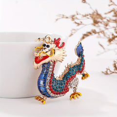 Chinese Rhinestone Zodiac Dragon Keychain Backpack Pendant Keyring
