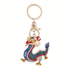 Chinese Rhinestone Zodiac Dragon Keychain Backpack Pendant Keyring