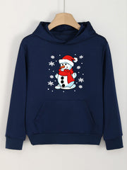 Girl's Christmas Snowman Print Hoodie Top