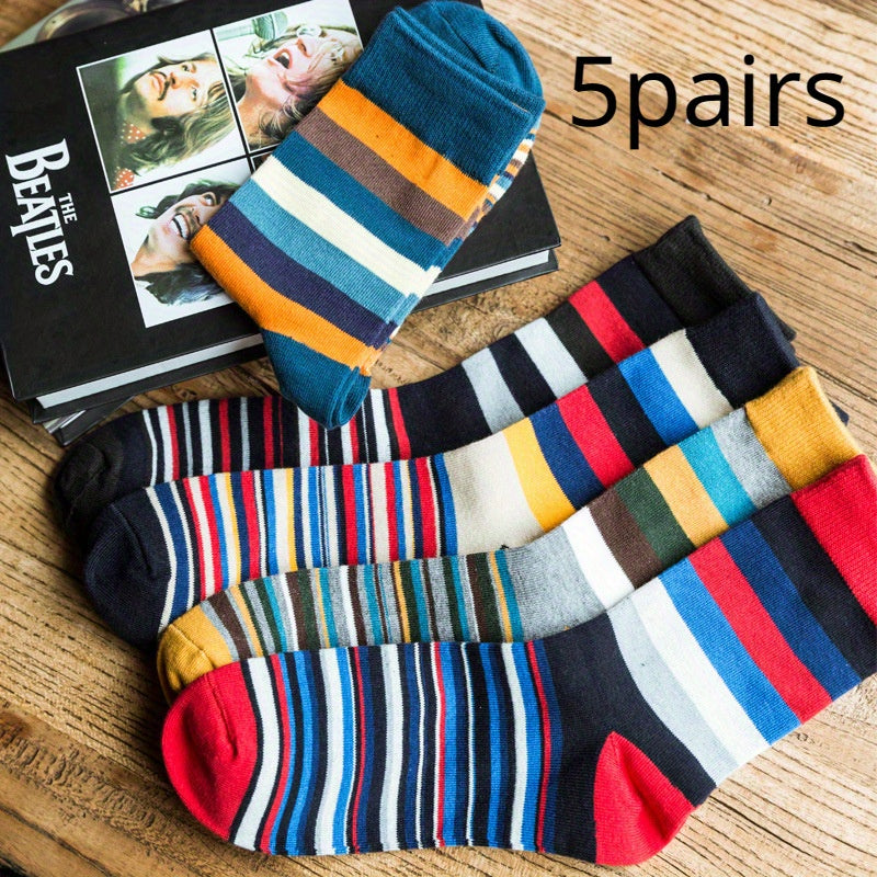 Men's Striped Crew Socks, 5 Pairs