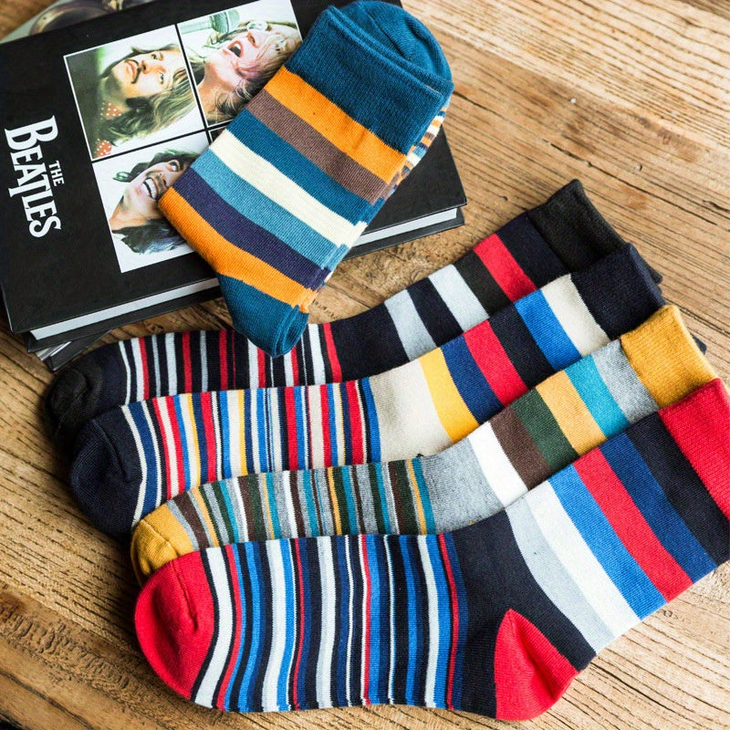 Men's Striped Crew Socks, 5 Pairs