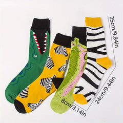4 Pairs Animal Pattern Cartoon Crew Socks - Novelty Gift Idea for Teens Girl