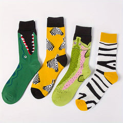 4 Pairs Animal Pattern Cartoon Crew Socks - Novelty Gift Idea for Teens Girl
