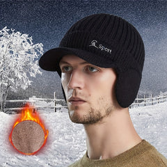 Men's Winter Knitted Hat with Ear Flap, Thick Warm Baseball Hat