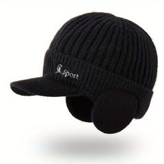 Men's Winter Knitted Hat with Ear Flap, Thick Warm Baseball Hat