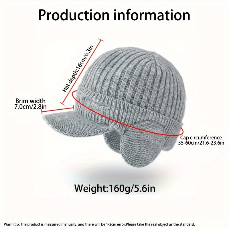 Men's Winter Knitted Hat with Ear Flap, Thick Warm Baseball Hat