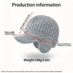 Men's Winter Knitted Hat with Ear Flap, Thick Warm Baseball Hat
