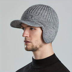 Men's Winter Knitted Hat with Ear Flap, Thick Warm Baseball Hat