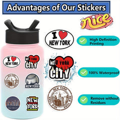 50pcs York Vinyl Waterproof Stickers for Water Bottle Laptop Phone Luggage