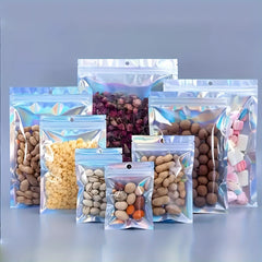 50pcs Holographic Foil Pouch Bag Smell Proof Resealable for Dry Jewelry Food Toy