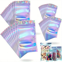 50pcs Holographic Foil Pouch Bag Smell Proof Resealable for Dry Jewelry Food Toy