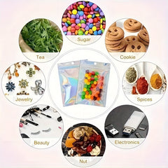 50pcs Holographic Foil Pouch Bag Smell Proof Resealable for Dry Jewelry Food Toy