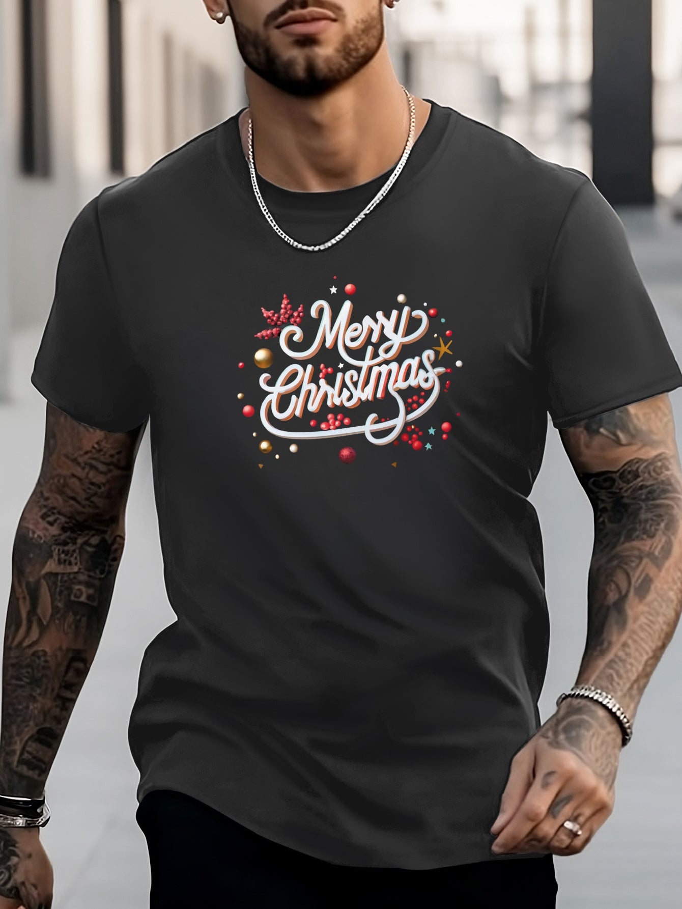 Christmas Print Men's Graphic Crew Neck T-shirt