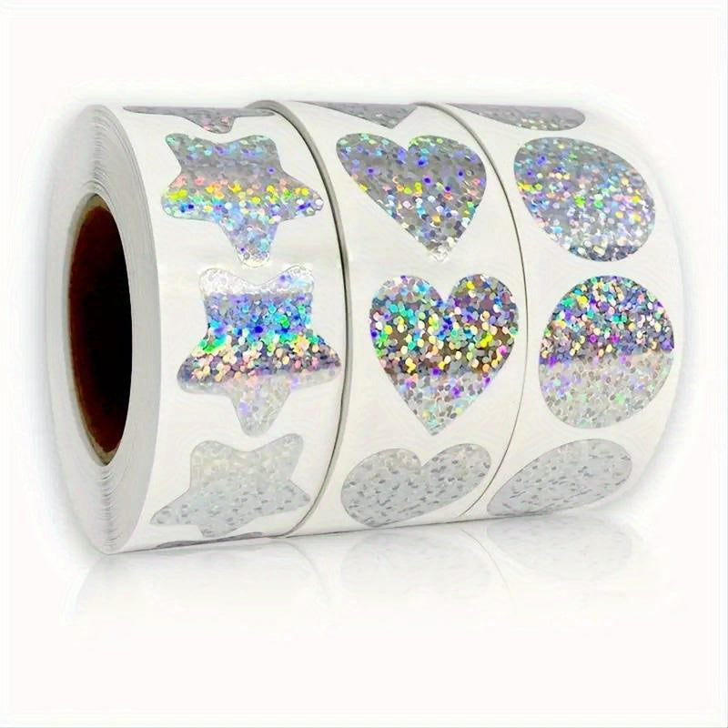 500pcs Rainbow Laser Heart Stickers Scrapbooking Adhesive Labels