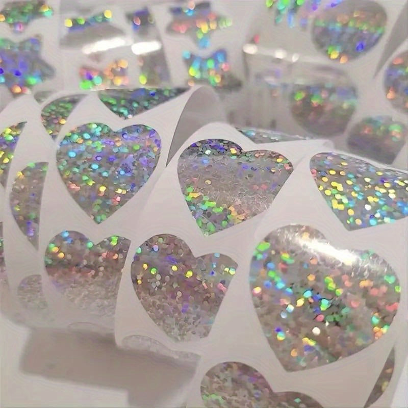 500pcs Rainbow Laser Heart Stickers Scrapbooking Adhesive Labels
