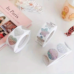 500pcs Rainbow Laser Heart Stickers Scrapbooking Adhesive Labels