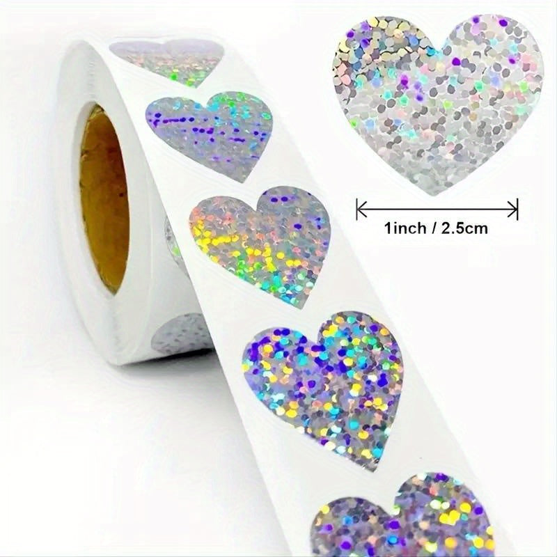 500pcs Rainbow Laser Heart Stickers Scrapbooking Adhesive Labels