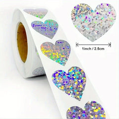 500pcs Rainbow Laser Heart Stickers Scrapbooking Adhesive Labels