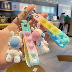 2pcs 3D Space Rabbit Key Chain Bag Pendant Accessory