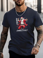 Santa Claus Print Men's Graphic Crew Neck T-shirt for Summer